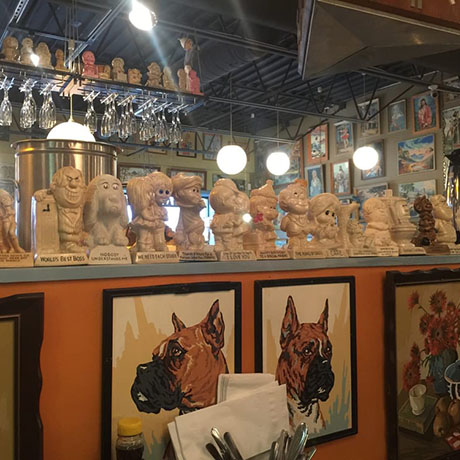 view of counter with old figurines